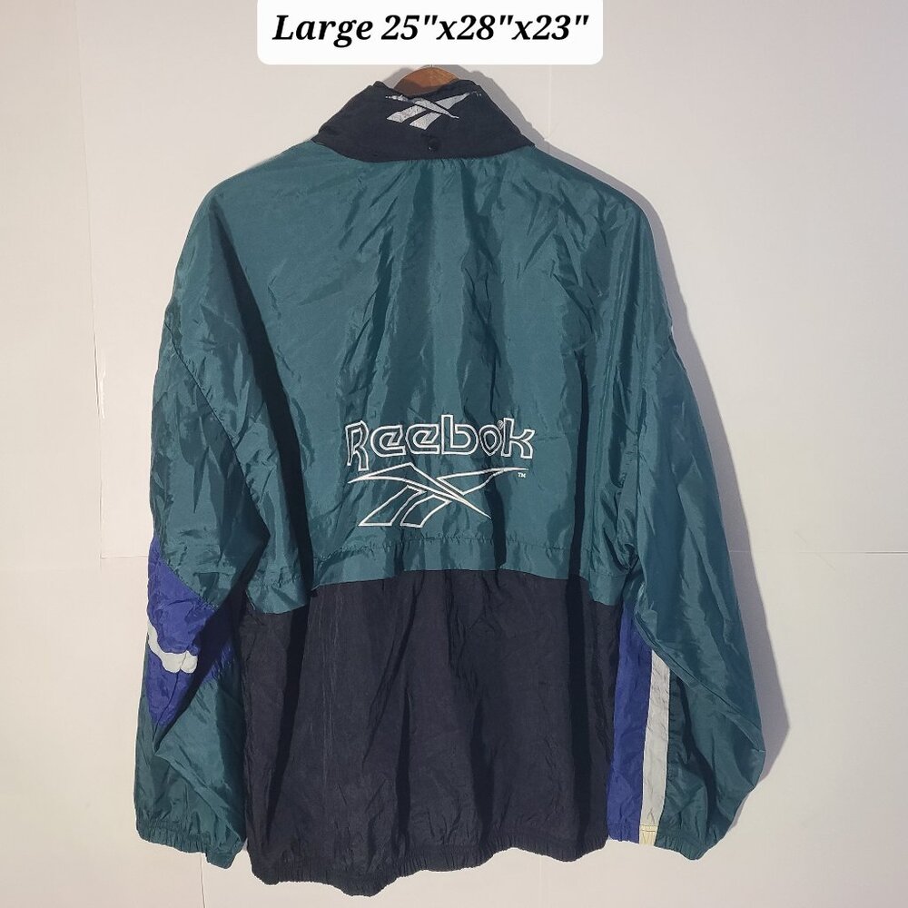 Vtg 90s Reebok Green/Black Colorblock Embroidered 1/2 Zip Mens Large Windbreaker